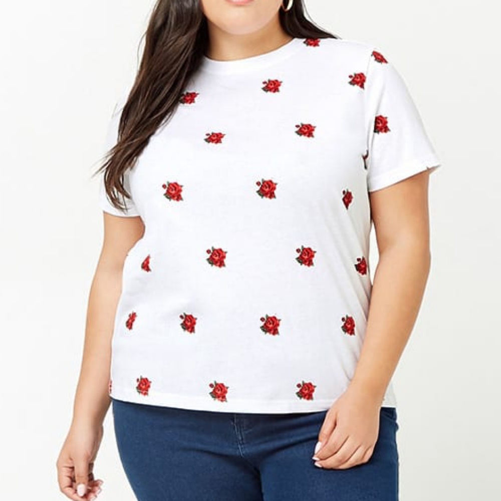 White Tee with Roses